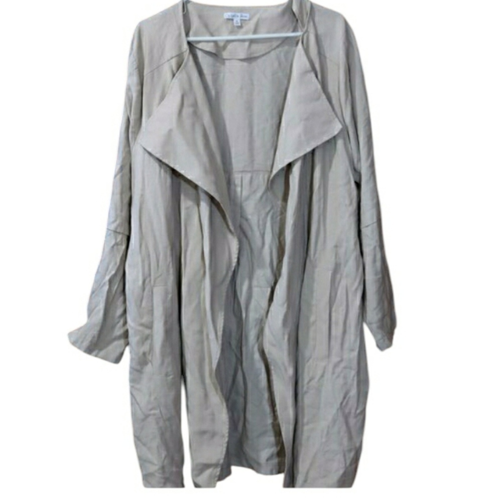 Ophelia Roe Tan Open Front Trench Coat 3X NWT Lightweight Layering